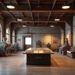 A Konzervmúzeum enteriőrje Stavangerben, régi gépekkel és kiállítással.