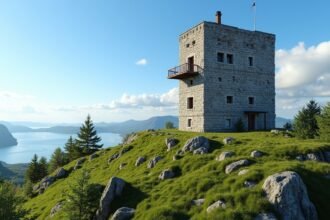 Valbergtårnet őrtorony Stavanger közelében, csodás kilátással a fjordokra.