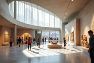 Stavanger Régészeti Múzeum belső tere interaktív kiállításokkal.