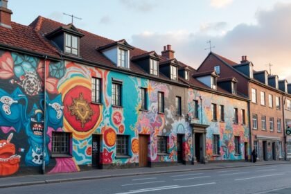 Színes falfestmények Stavangerben, Norvégiában a Nuart Fesztivál során.