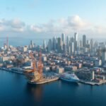 Stavanger városképe tengerparti olajipari létesítményekkel