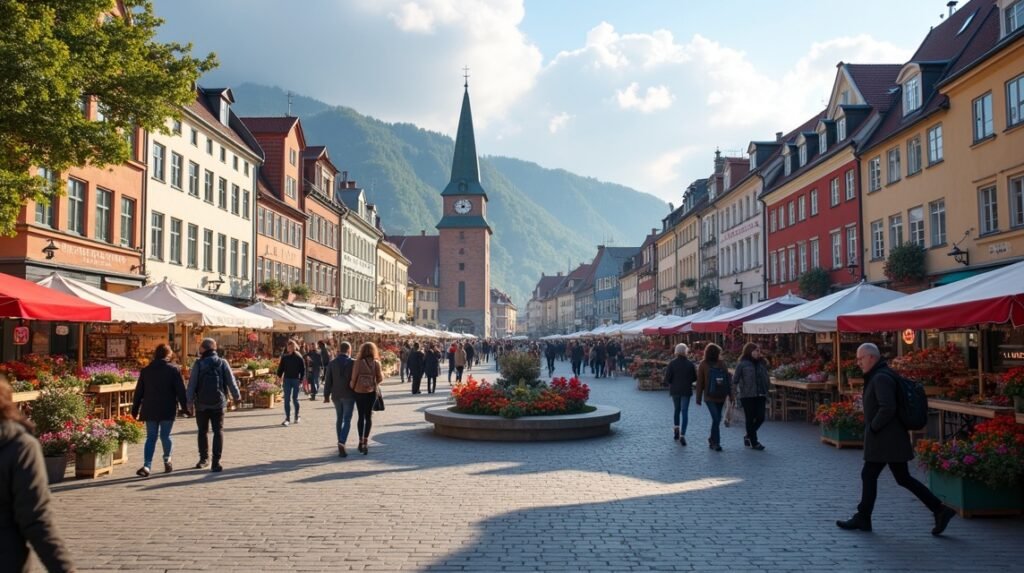 A Bragernes Torg, Drammen pezsgő térsora és piaca