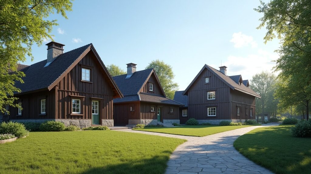 Norsk Folkemuseum hagyományos norvég házak képe