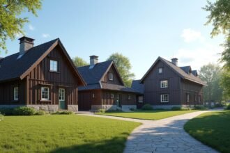 Norsk Folkemuseum hagyományos norvég házak képe