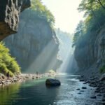 Kjøsterudjuvet szurdok Drammenben a fák és sziklák között