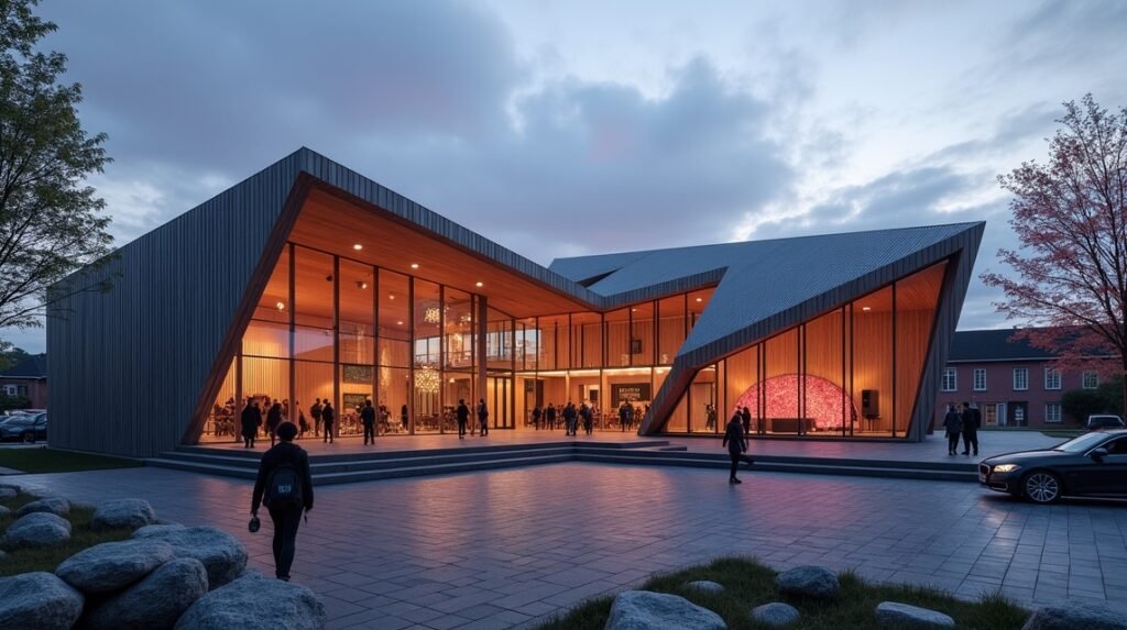 Union Scene kulturális központ Drammenben, modern építészettel és programokkal.