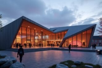 Union Scene kulturális központ Drammenben, modern építészettel és programokkal.