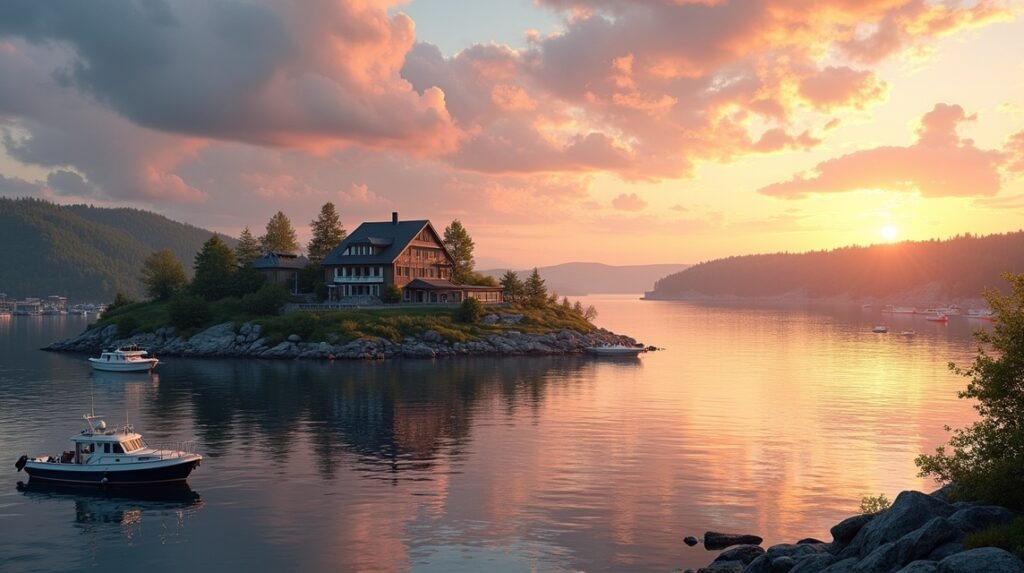 Hollmennokken sziget naplementében, Drammen Norvégiában