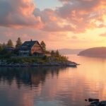 Hollmennokken sziget naplementében, Drammen Norvégiában