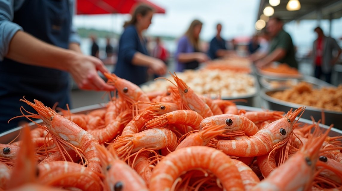 Friss garnélarák a Kristiansand kikötőben