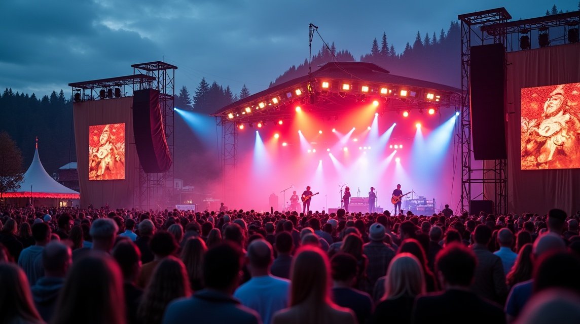 Zenei fesztivál Gjøvikben élő zenekarral és közönséggel.