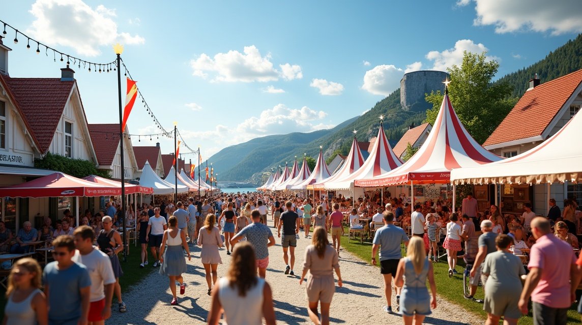 Látkép a Gladedager fesztiválról Stavernben, Norvégiában, nyáron.