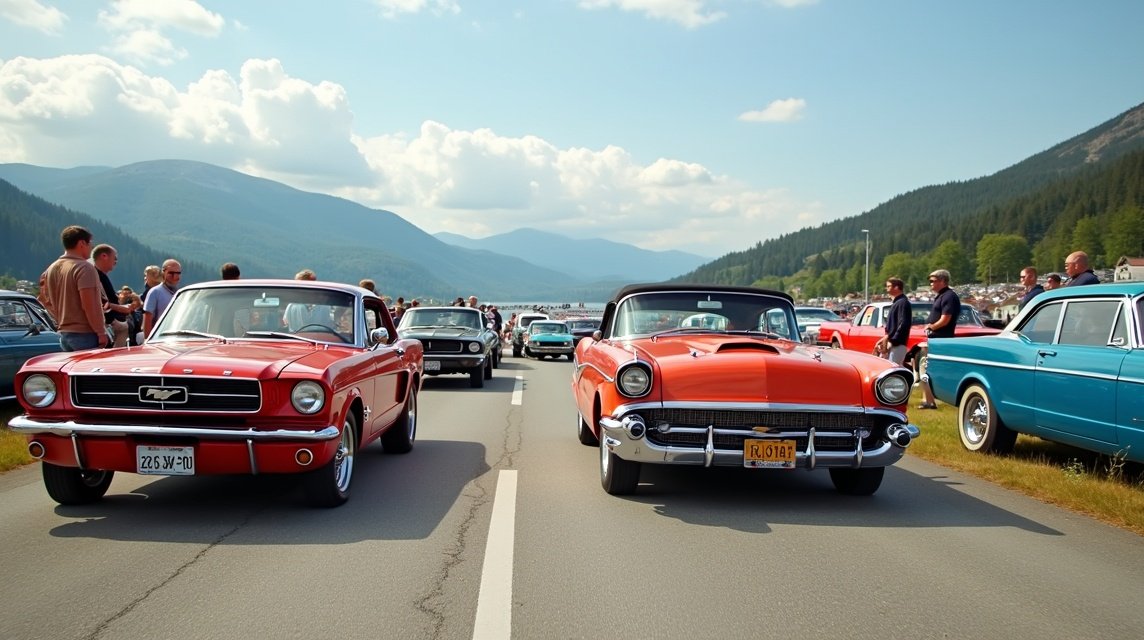 Halden autók Amcar találkozón, klasszikus amerikai járművek