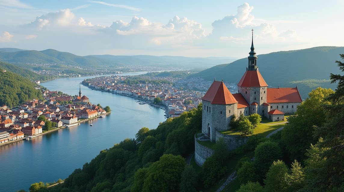 Panoráma Halden városáról, a norvég himnusz szimbóluma