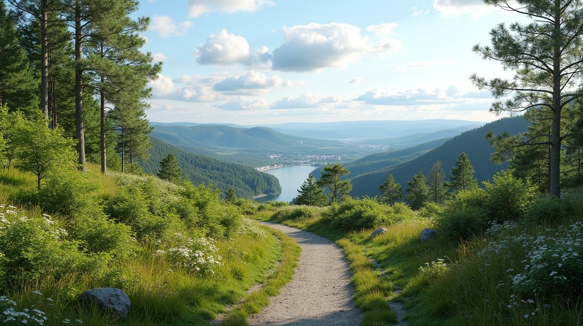 Gyönyörű kilátás a Halden környékéről az Olavsleden ösvényen.