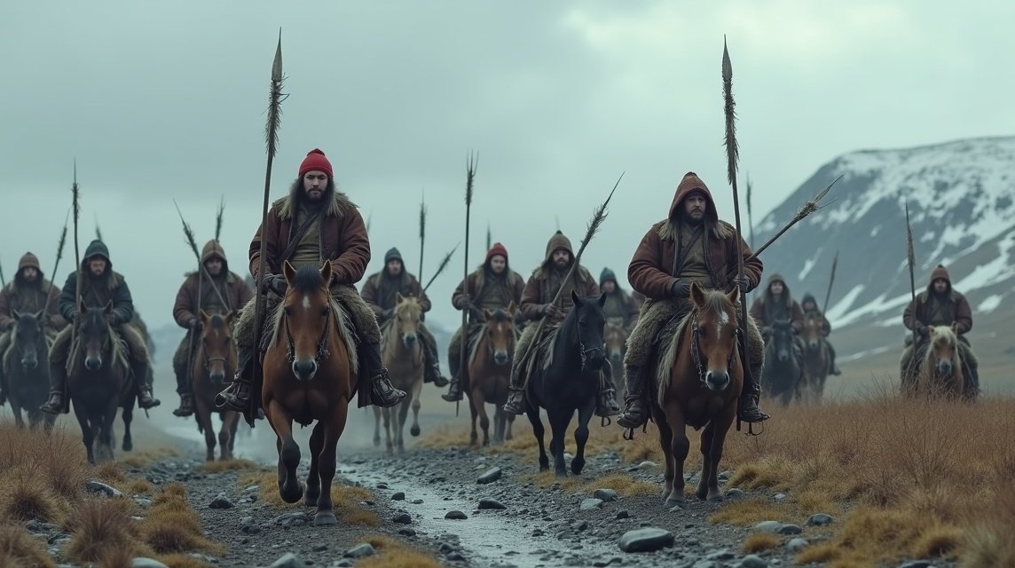 Sámi harcosok lovakon, Kautokeino lázadásának jelenete