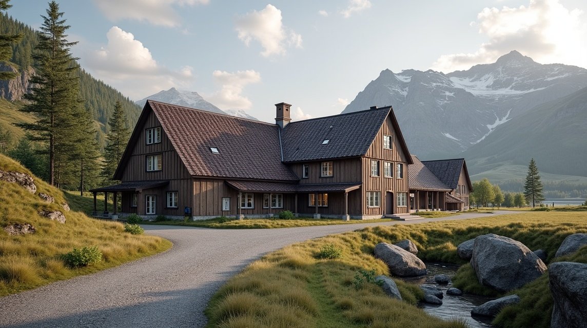 Kongsberg Norvég Bányászati Múzeum épülete lenyűgöző hegyvidéki környezetben