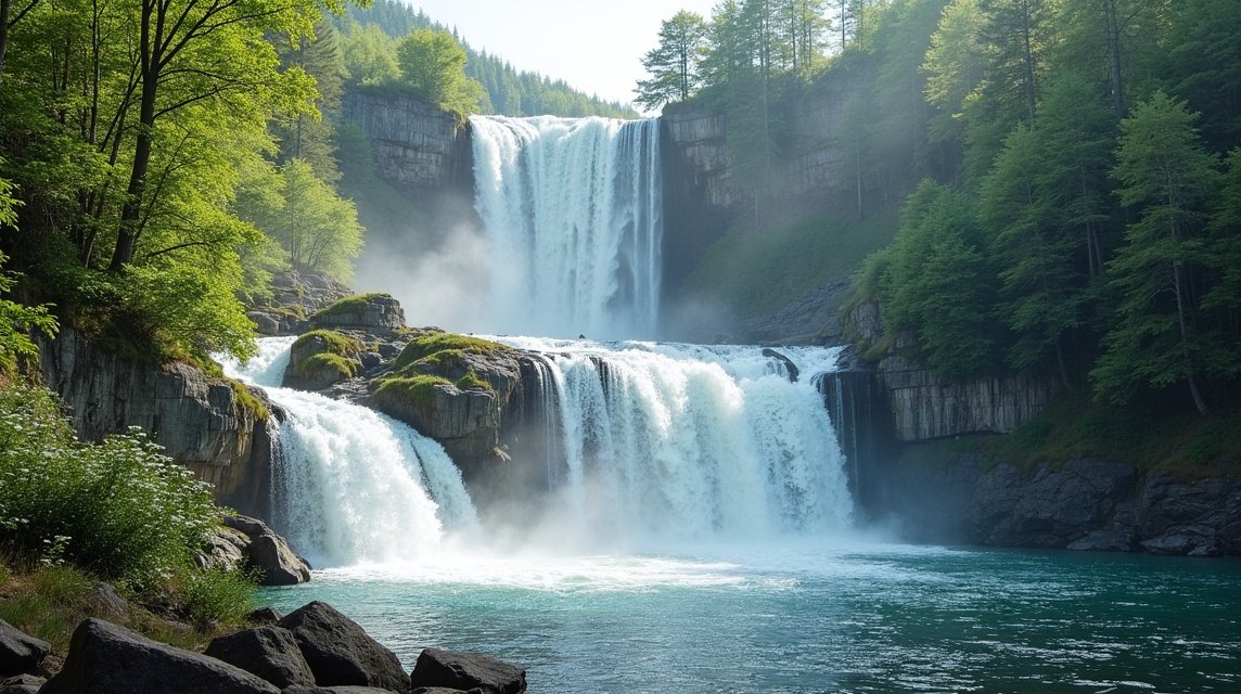 A Korona-vízesés panorámája Kongsbergben, Norvégiában.