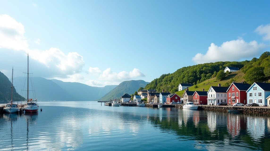 Kristiansund tengerpartja, gyönyörű házak és nyugodt víz