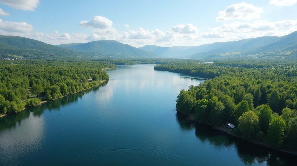Lågen folyó zöldellő deltája Lillehammer közelében, Norvégia