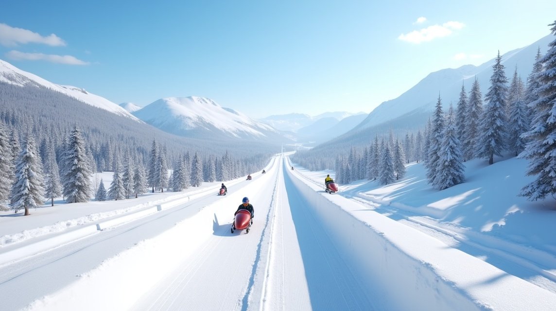 Bob- és szánkópálya Lillehammerben, Norvégiában, hóval borított táj