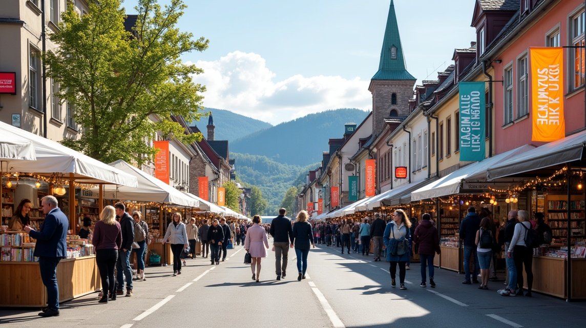 Lillehammer irodalmi fesztivál, könyvvásár a város utcáján