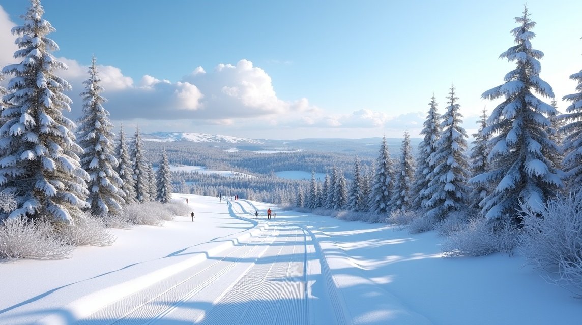 Sífutópályák Lillehammerben, Nordseter és Sjusjøen környékén, hóval borított táj.