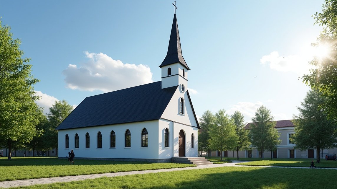 A Lillehammer templom gyönyörű épülete napsütésben