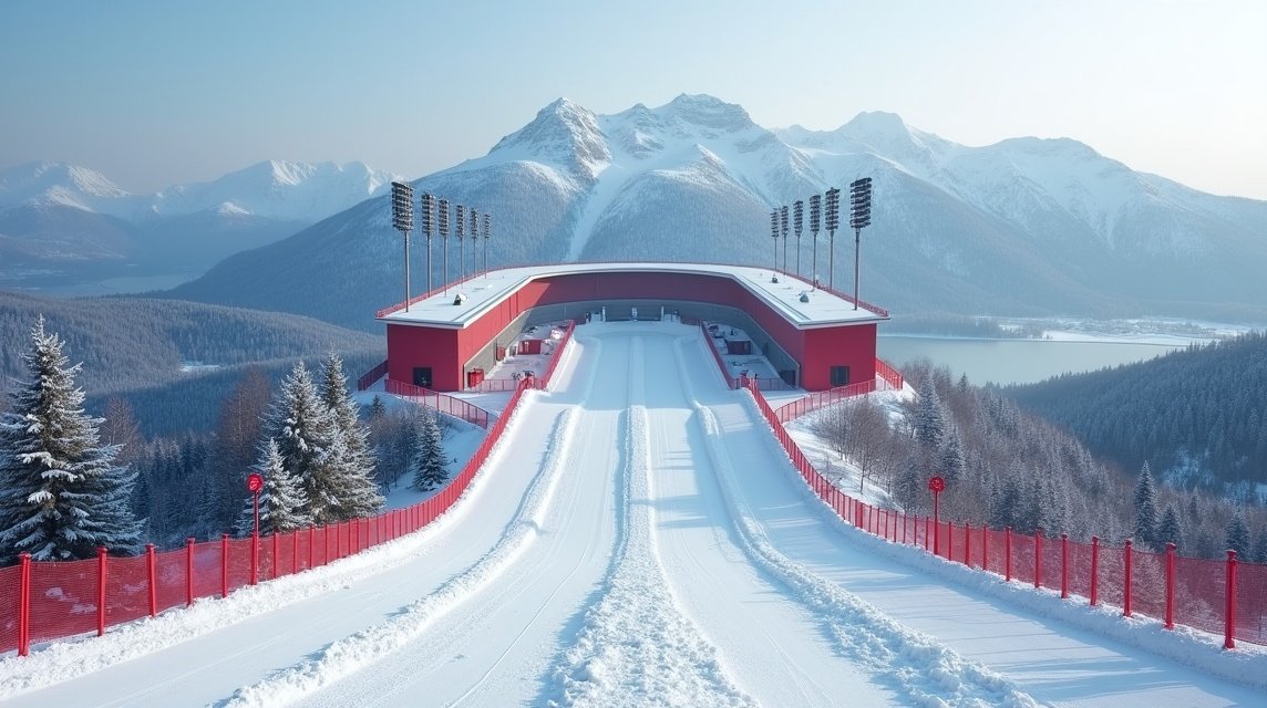 Lysgårdsbakkene síugrósánc Lillehammerben, Norvégiában, téli tájban.