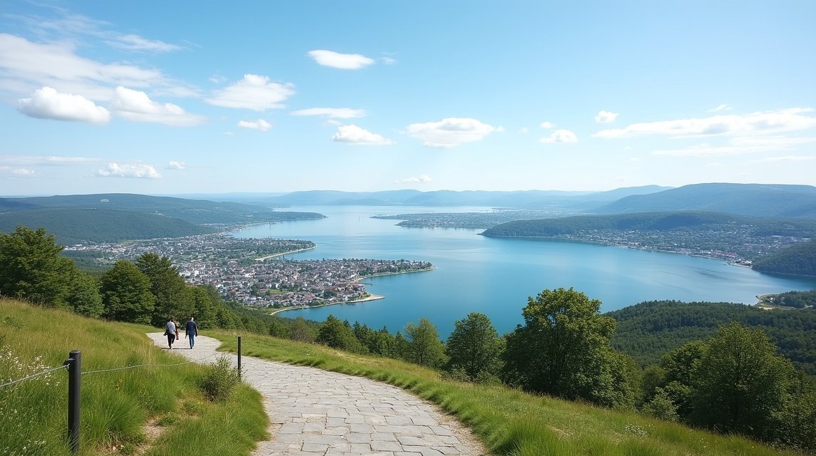 Panoráma a Mokollen kilátóból Sandefjord felett, Norvégiában