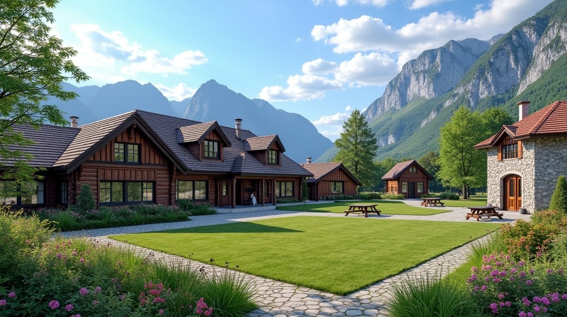 Romsdal Néprajzi Múzeum hagyományos épületei Molde környezetében