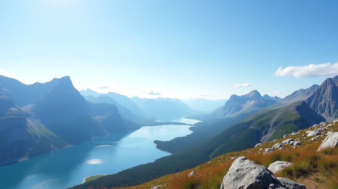 Panoráma a Varden kilátóból Molde területén Norvégiában