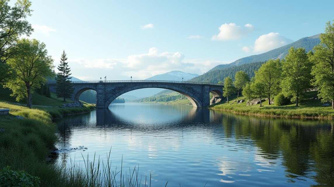 Moss Kanalen csatornája és hídja természetes környezetben