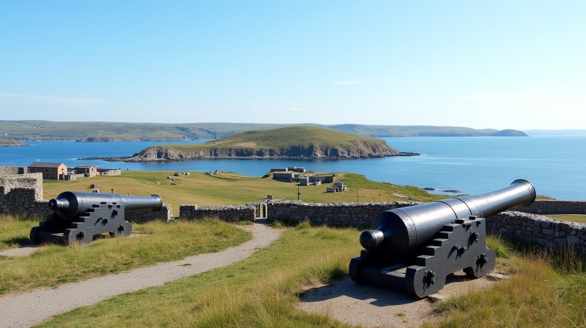 Møvik erőd ágyúi és tengerparti kilátása Kristiansandban