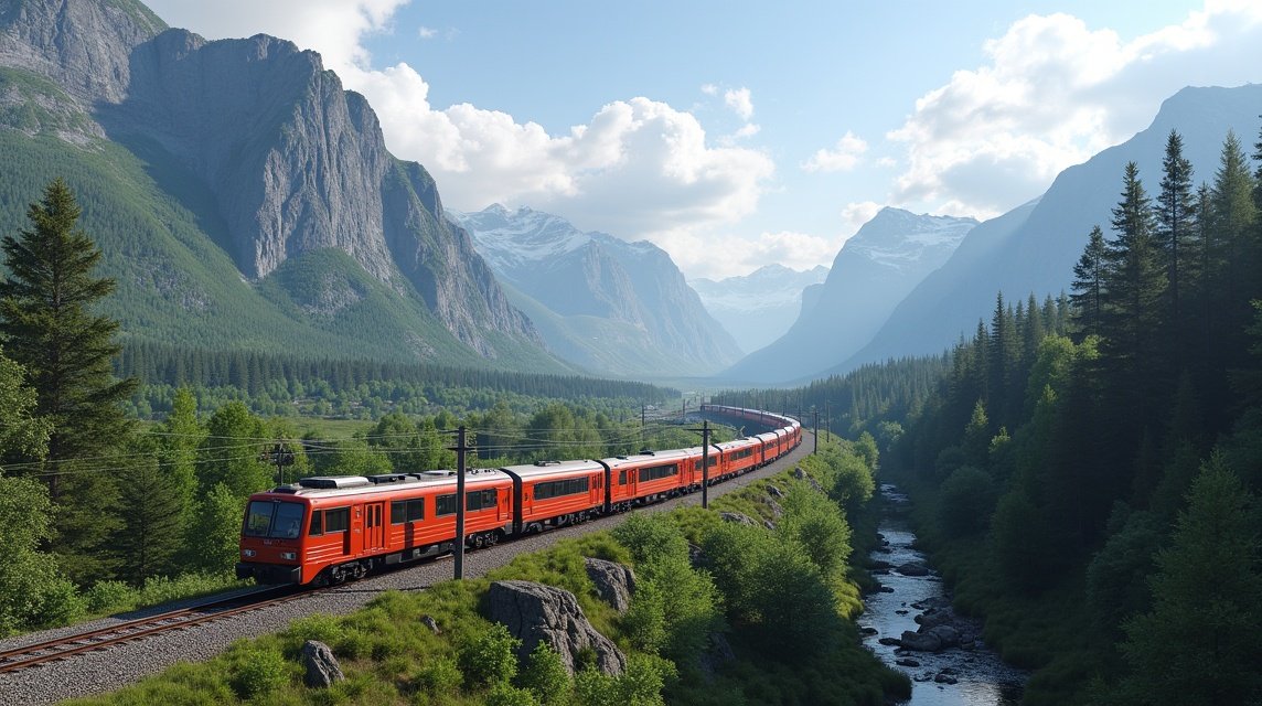 Narvik vonat Svédország felé halad lenyűgöző hegyvidéki tájon