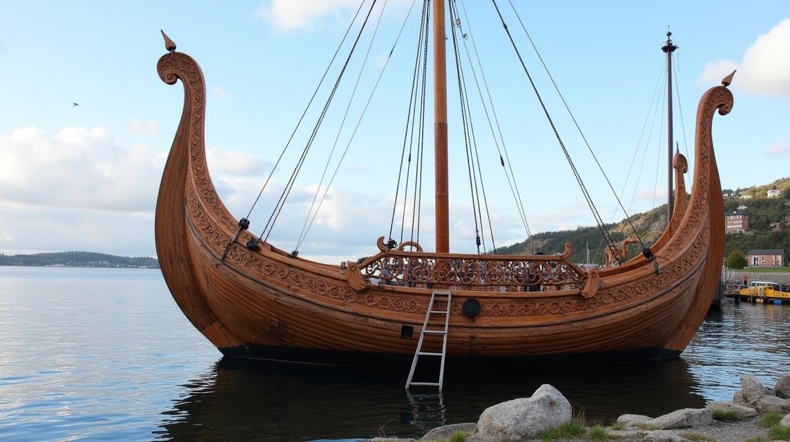 Oseberg viking hajó másolata Tønsbergben Norvégiában
