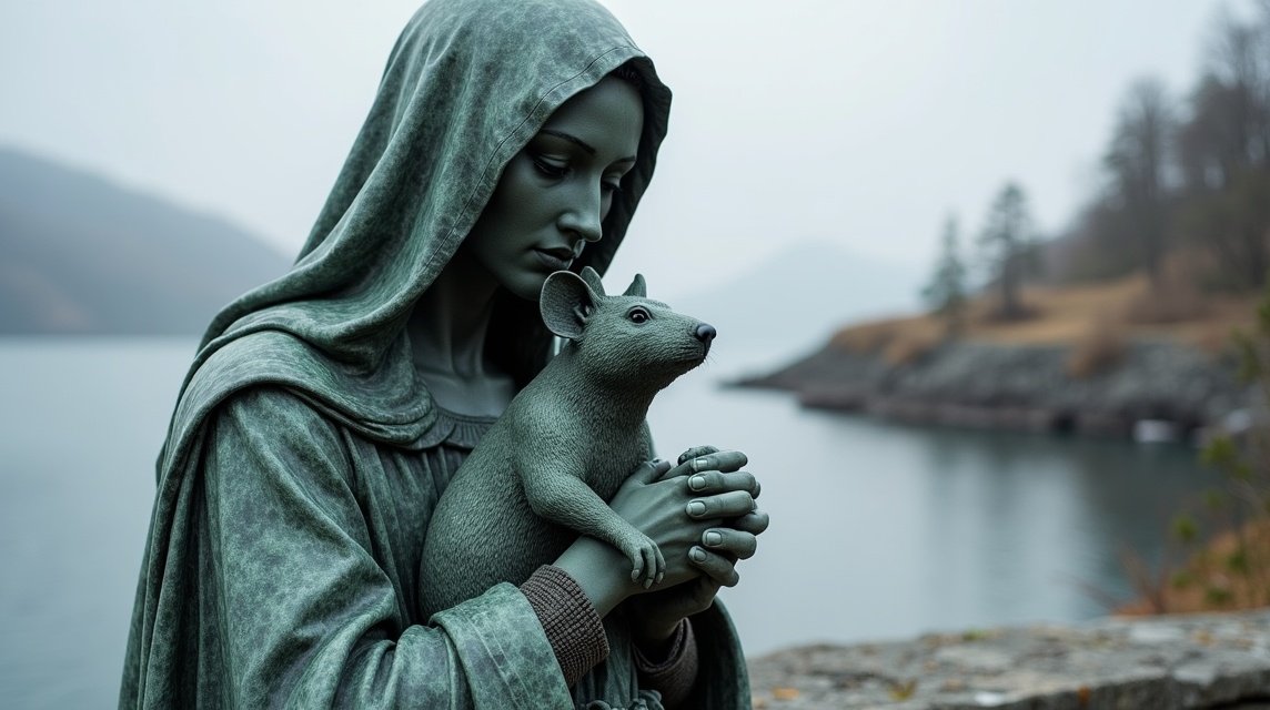 A Patkányos Szűz szobra Skienben, Norvégiában.