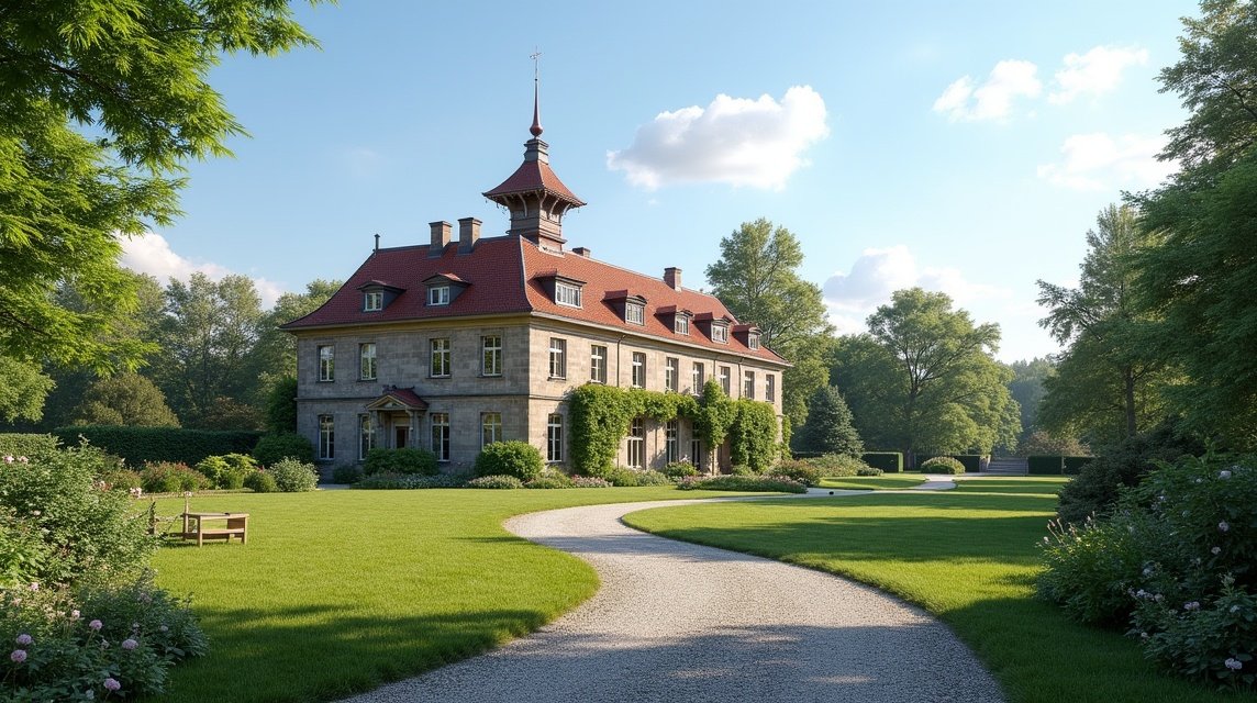 Rød Herregård kúria gyönyörű környezetben Haldenben, Norvégiában.