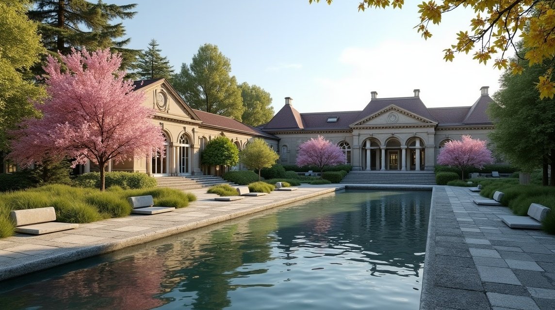 Sandefjord fürdő - Badeparken és a gyógyfürdő múlt 1 A gyönyörű Sandefjord fürdő Badeparken tavaszi látképe virágzó fákkal.