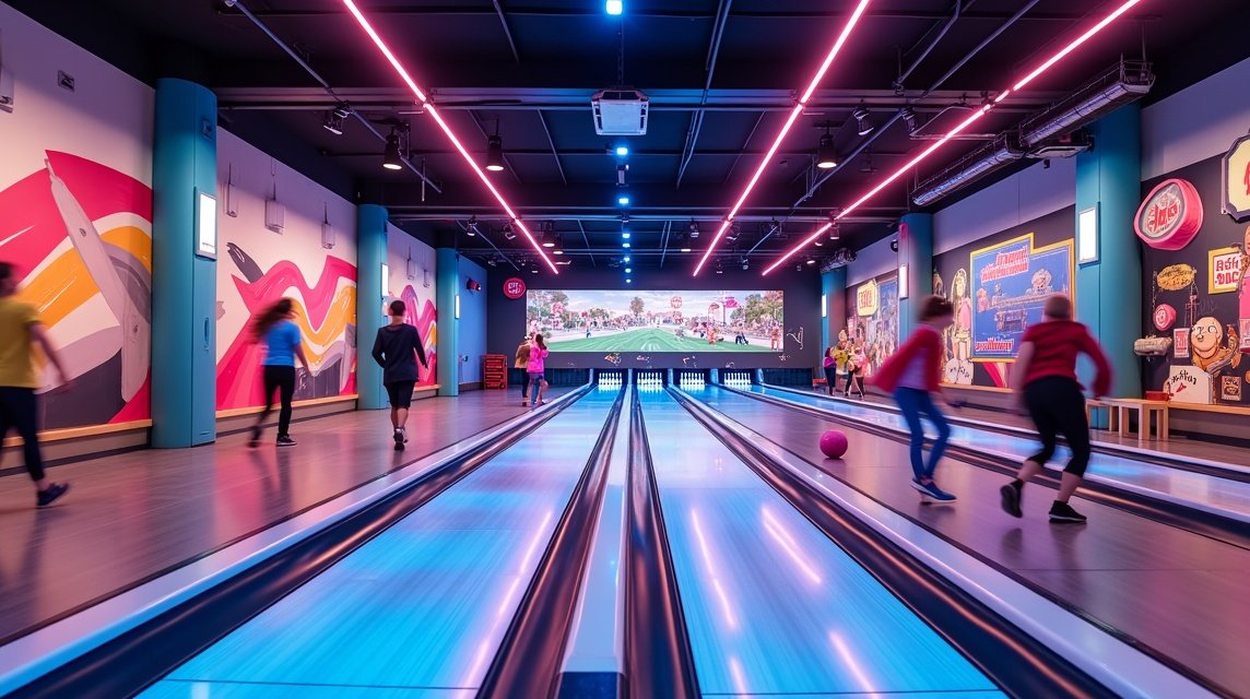 Sandefjord látnivalók - Metro Bowling és játszóház 1 Modern bowling pálya Sandefjordban, gyerekek játék közben.