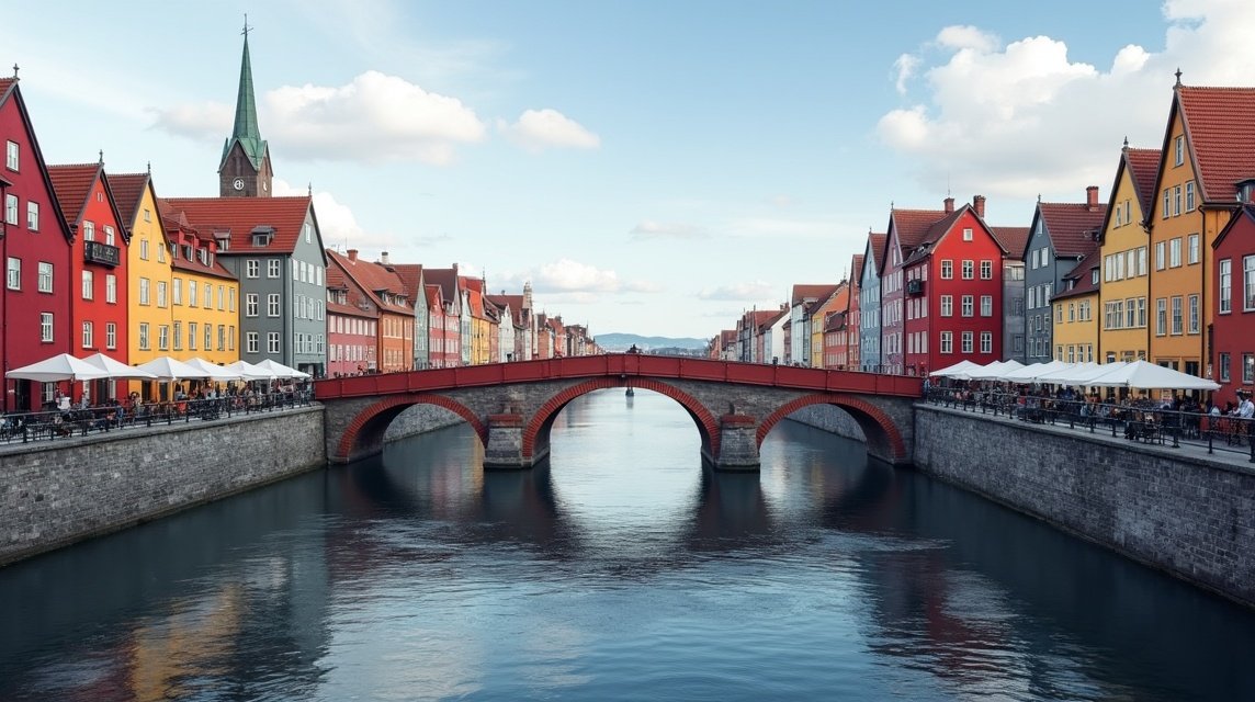 A Gamle Bybro híres régi városi híd Trondheimban, Norvégiában.