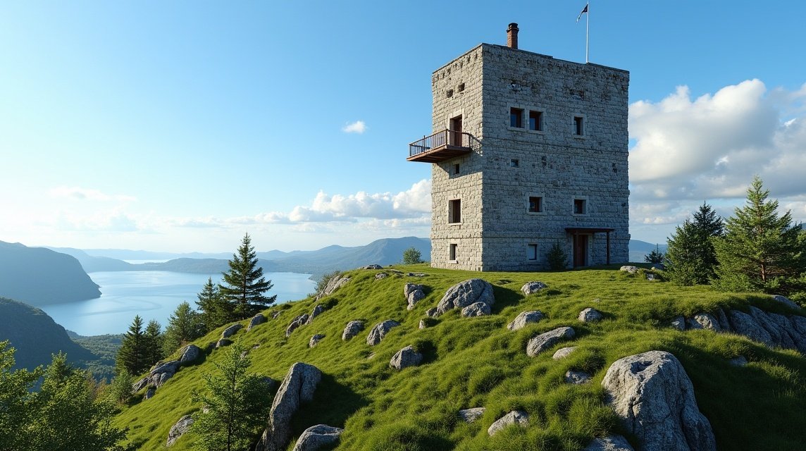 Valbergtårnet őrtorony Stavanger közelében, csodás kilátással a fjordokra.