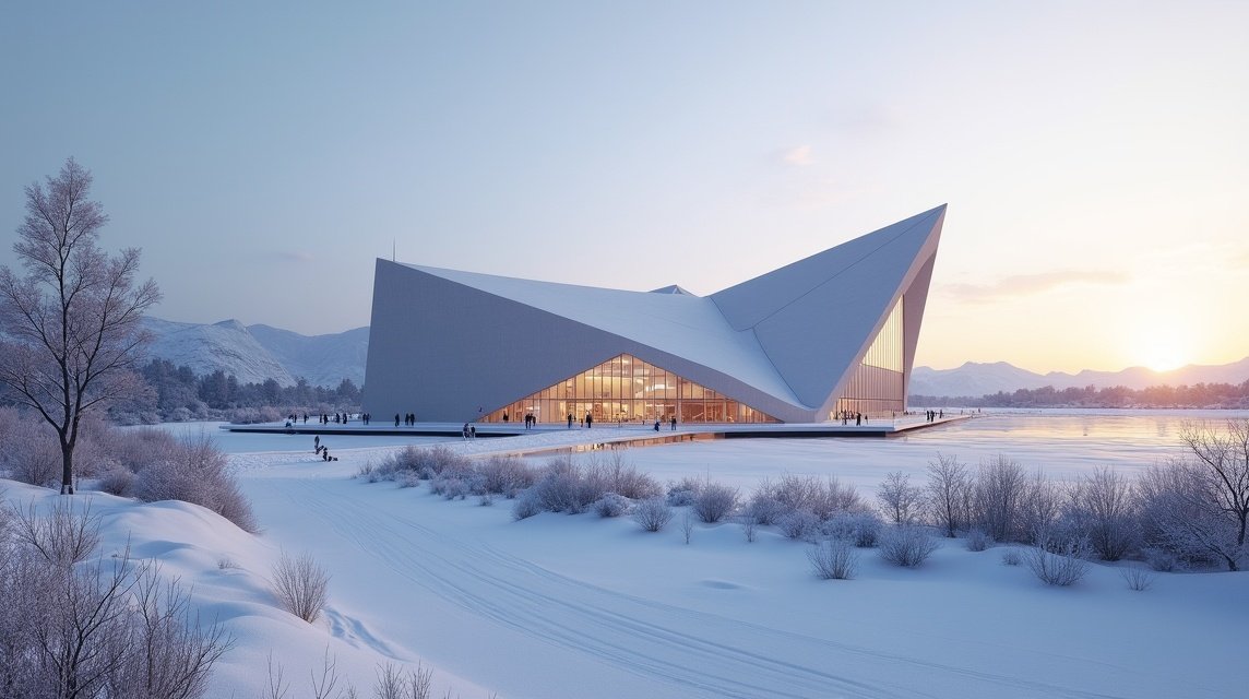 A Vikingskipet, jégcsarnok Hamarban, modern építészettel.