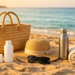 Strandtáskában mindennel felkészülten: napvédő, sapka, napernyő, törölköző, ital, uzsonna, biztonságos napozás.